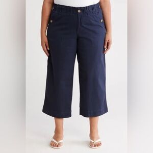 NWT Democracy Wide Leg Cropped Pants Women’s 10 Hig Rise Patch Pocket Navy Blue